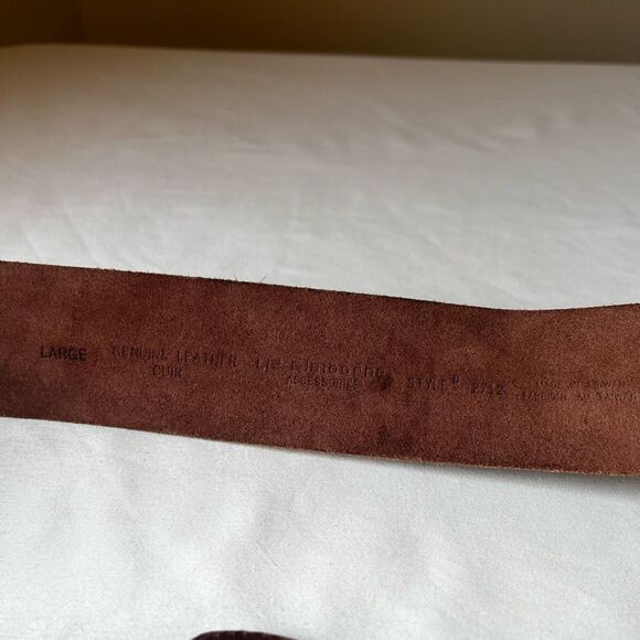 Vintage 90s Liz Claiborne Wide Brown Woven Leather Waist Belt L Covered Buckle - Picture 6 of 8